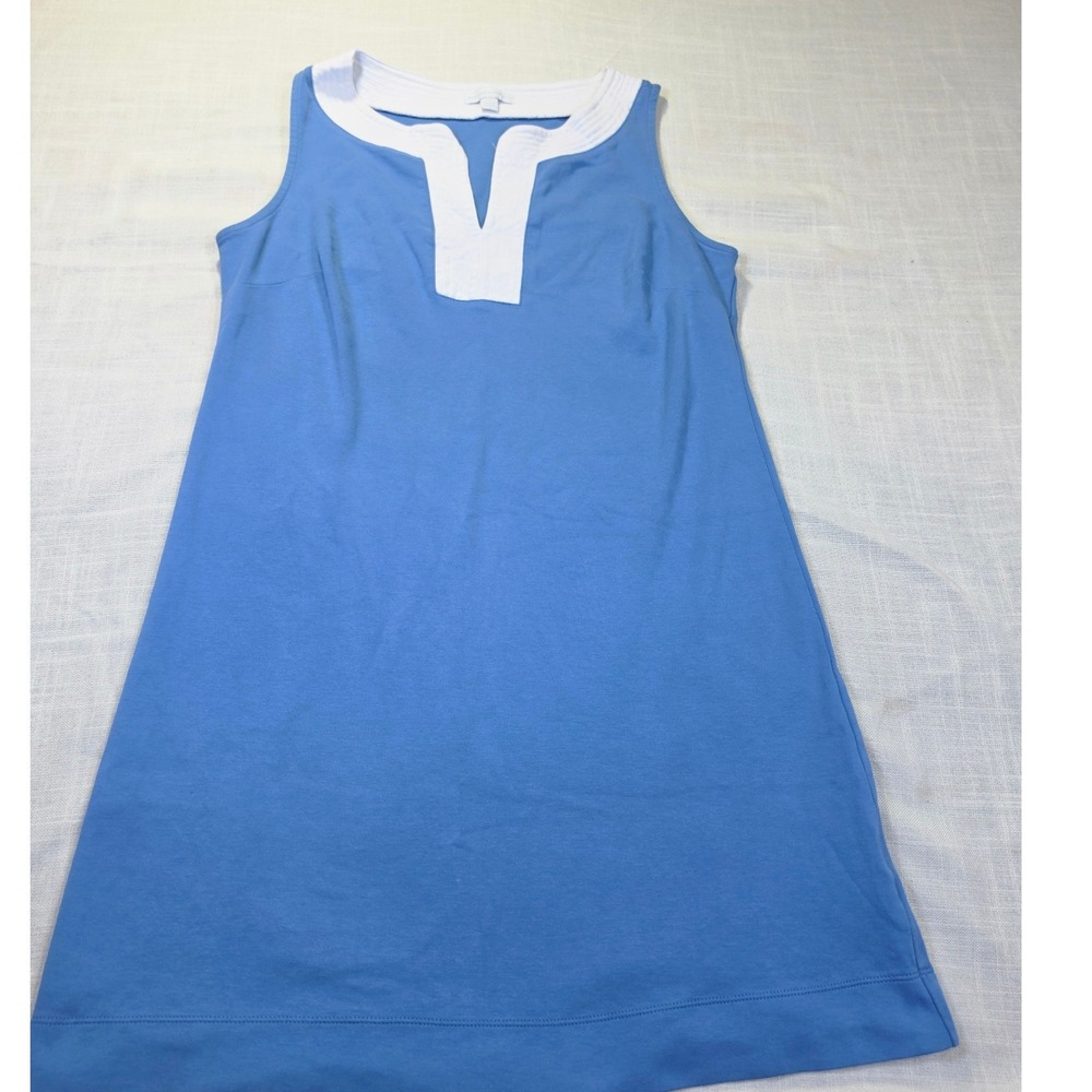 New York & Company Blue Cotton Sleeveless Notched Neck Shift Dress Large ID98006
